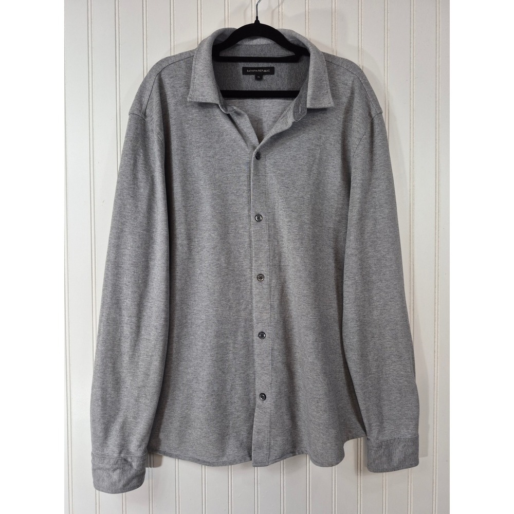 Banana Republic Mens XL Gray Pique Knit Stretch Long Sleeve Button Down Shirt